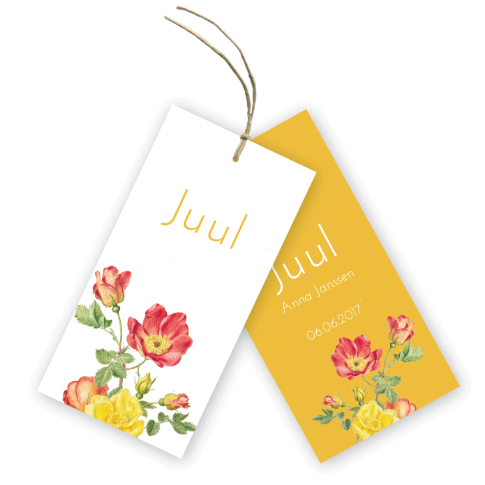 Geboortekaartje label splitpen botanische print  Juul