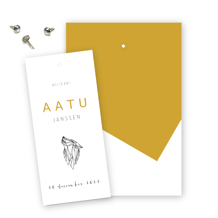 Geboortekaartje label splitpen Aatu