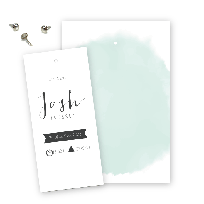 Geboortekaartje label splitpen Josh