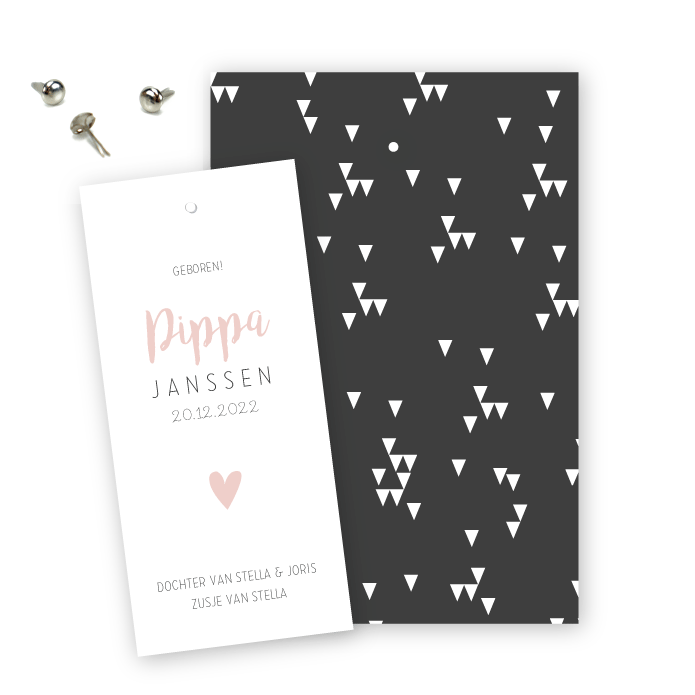 Geboortekaartje label splitpen Pippa