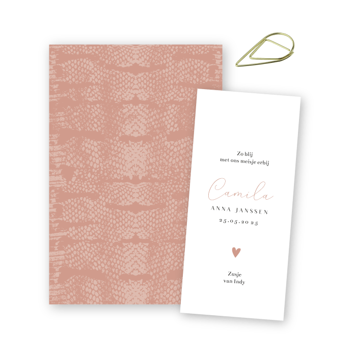 Geboortekaartje labels slang print Camila