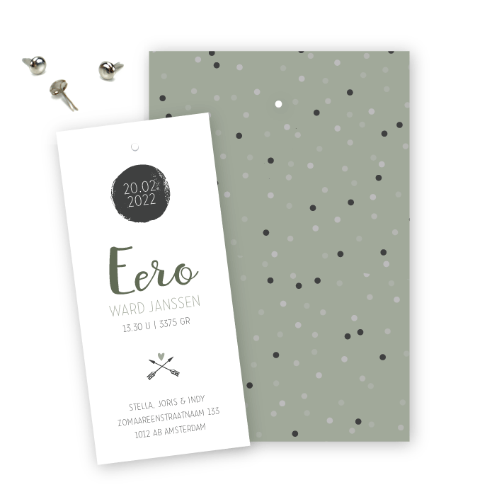 Geboortekaartje confetti klembord Eero