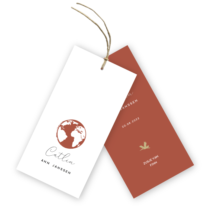 Geboortelabelroestbruin wereldbol Catlin