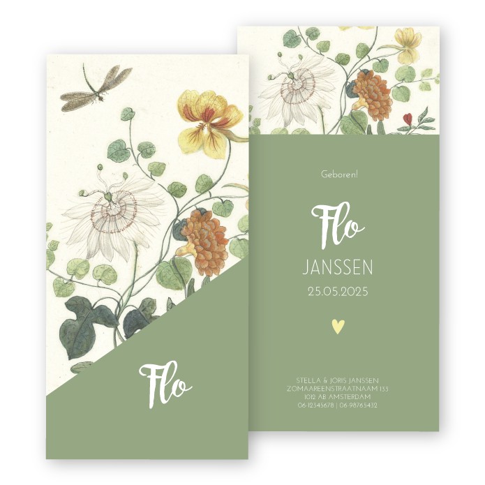 Geboortekaartje vintage bloemen Flo