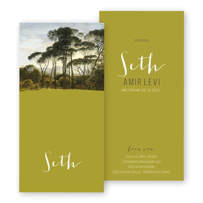 Geboortekaartje museum prent bomen Seth