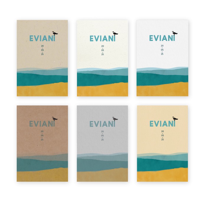 Geboortekaartje ecologisch waterverf zee Eviani