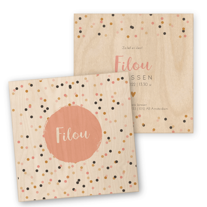 Geboortekaartje hout confetti Filou