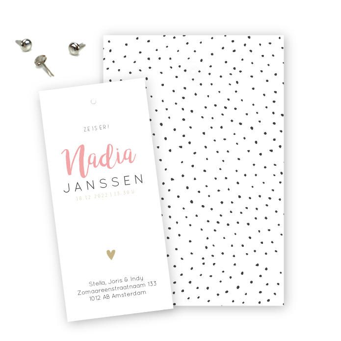 Geboortekaartje klembord stipjes Nadia