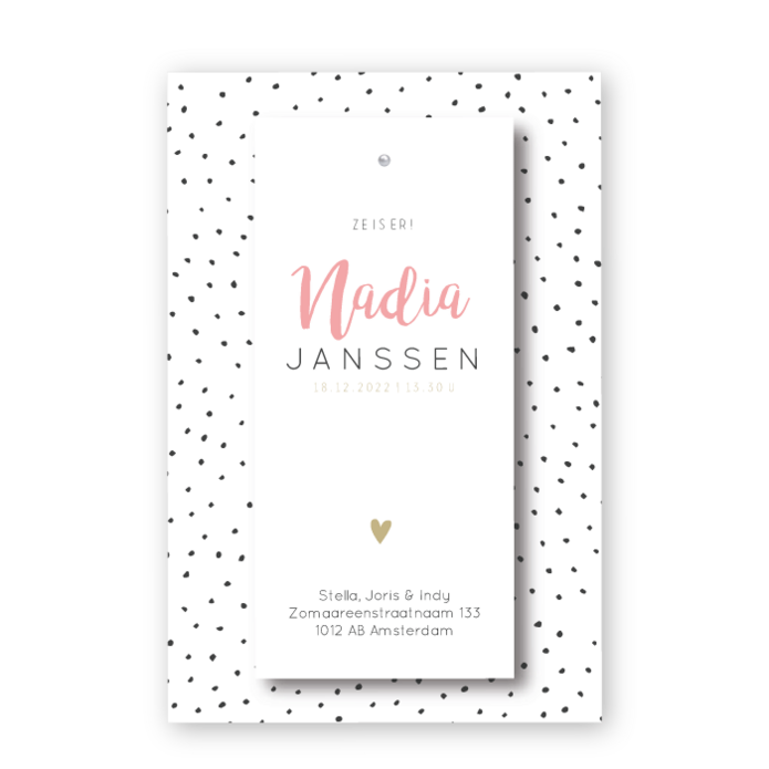 Geboortekaartje klembord stipjes Nadia