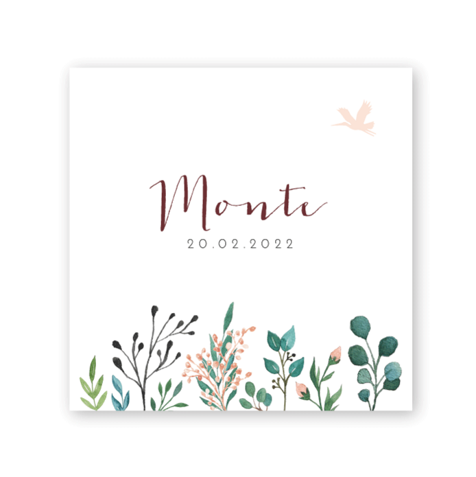 Strak geboortekaartje karton botanisch