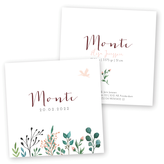 Modern geboortekaartje karton vierkant