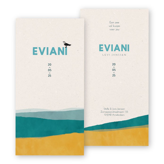 Geboortekaartje waterverf zee