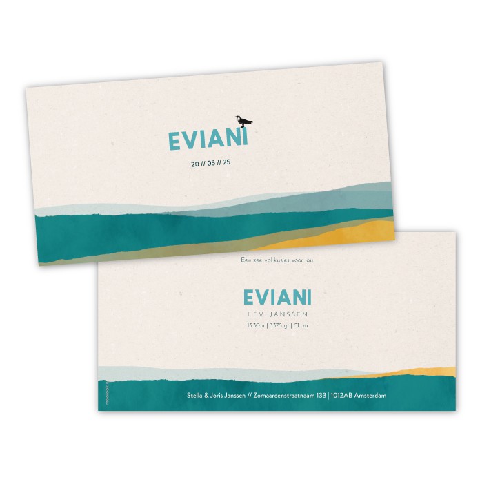 Geboortekaartje waterverf strand