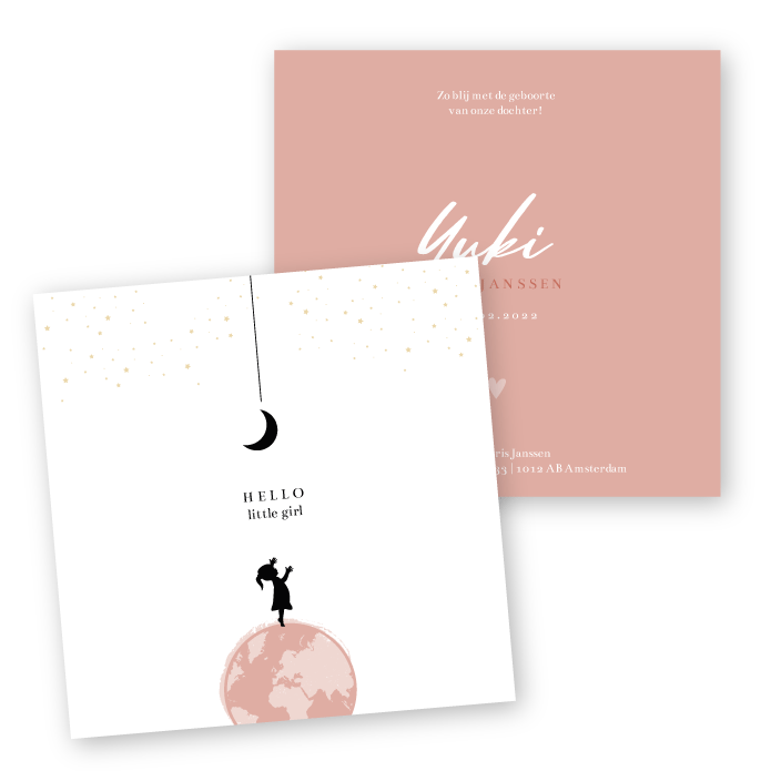 Babykaartje wereldbol roze