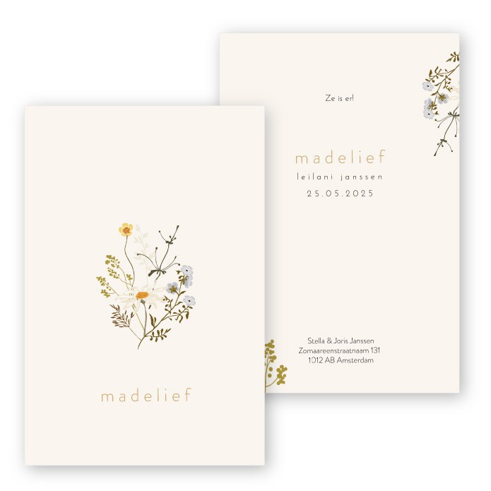 Modern geboortekaartje bloemen