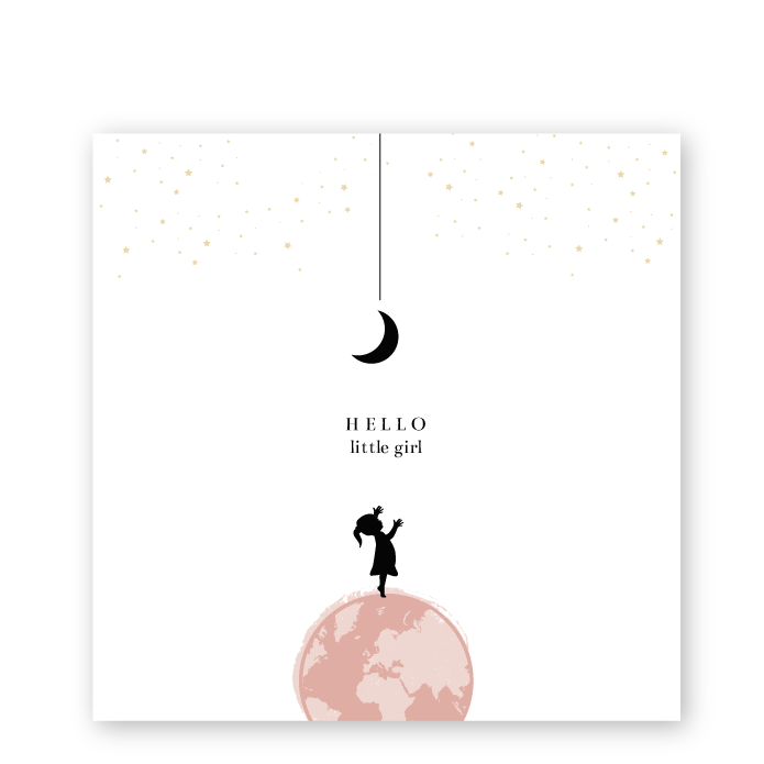 Geboortekaartje roze wereldbol