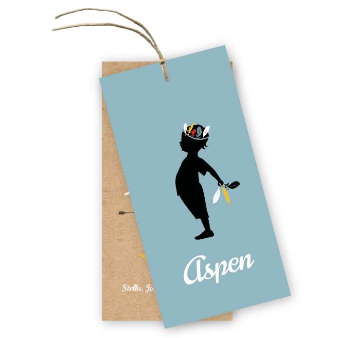 Geboortekaart label jongetje met veren Aspen