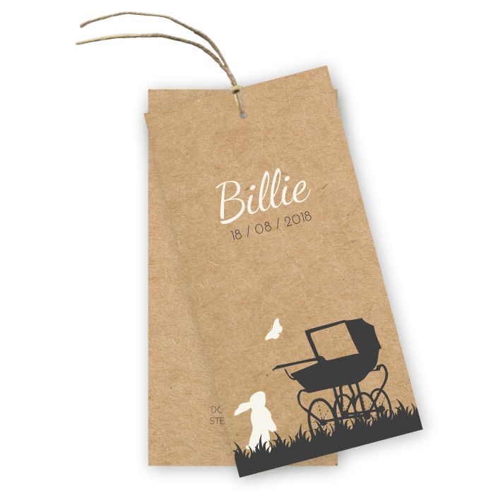 Geboortelabels kraft retro kinderwagen en konijntjes Billie