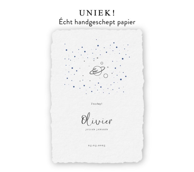 Geboortekaartje handgeschept planeet