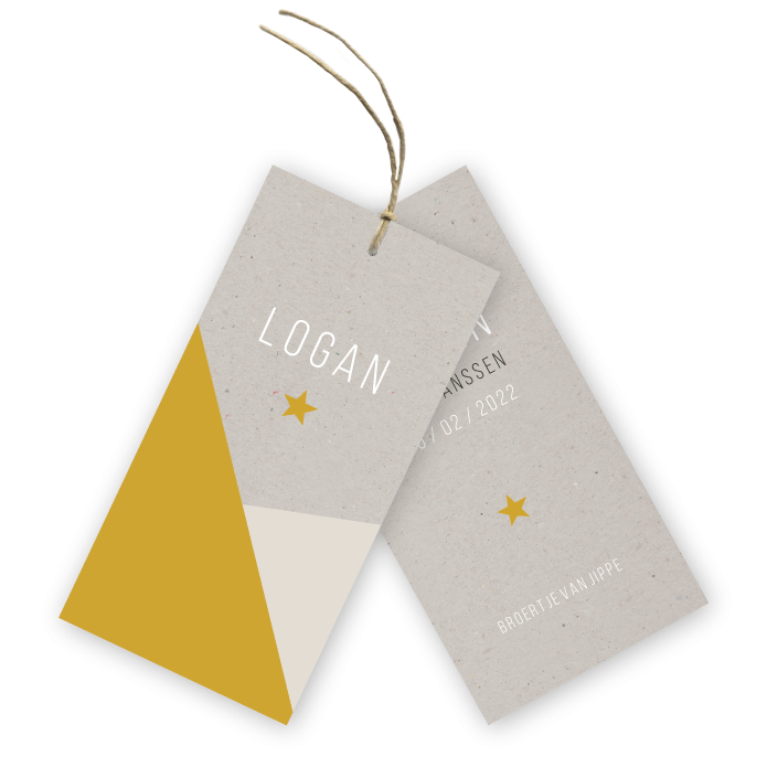 Geboortelabels karton kraft grijs Logan