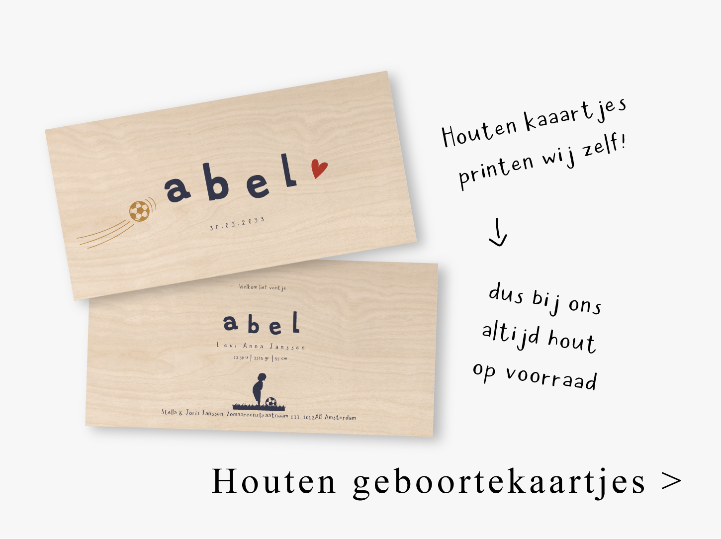 Geboortekaartjes echt hout zelf ontwerpen 